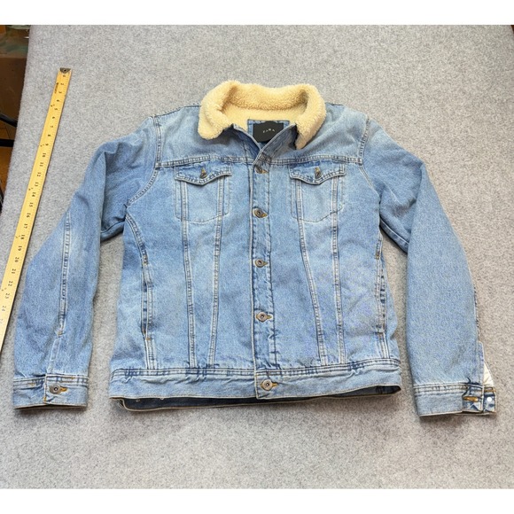 Zara Men's XL Sherpa Lined Denim Jacket Blue Jean Trucker Coat Faux Shearling - Picture 1 of 10